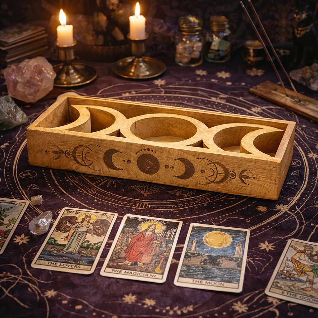Bandeja de Tarot con Fase Lunar y Soporte para Cartas
