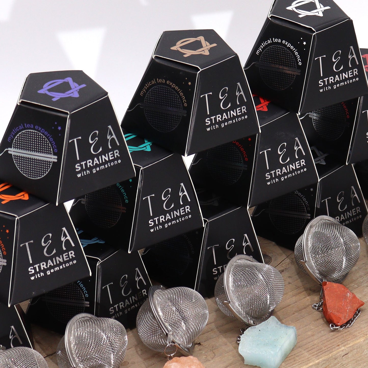 Colador de té de piedras preciosas de cristal crudo - Rainbow Moonstone