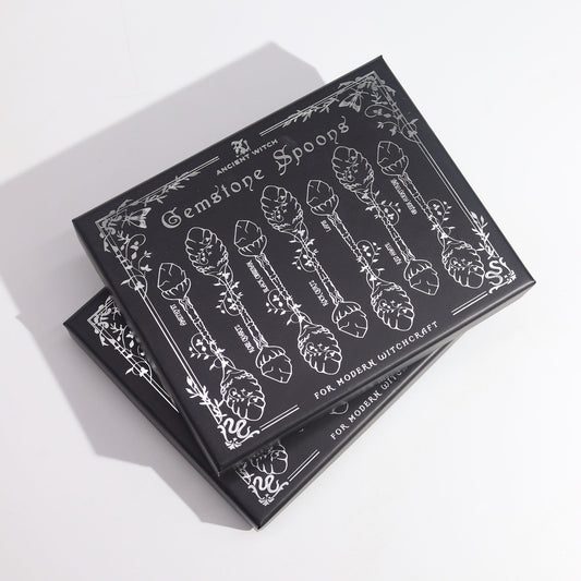 Set de 7 Cucharas de Bruja de Cristal con Piedra Preciosa de Bronce