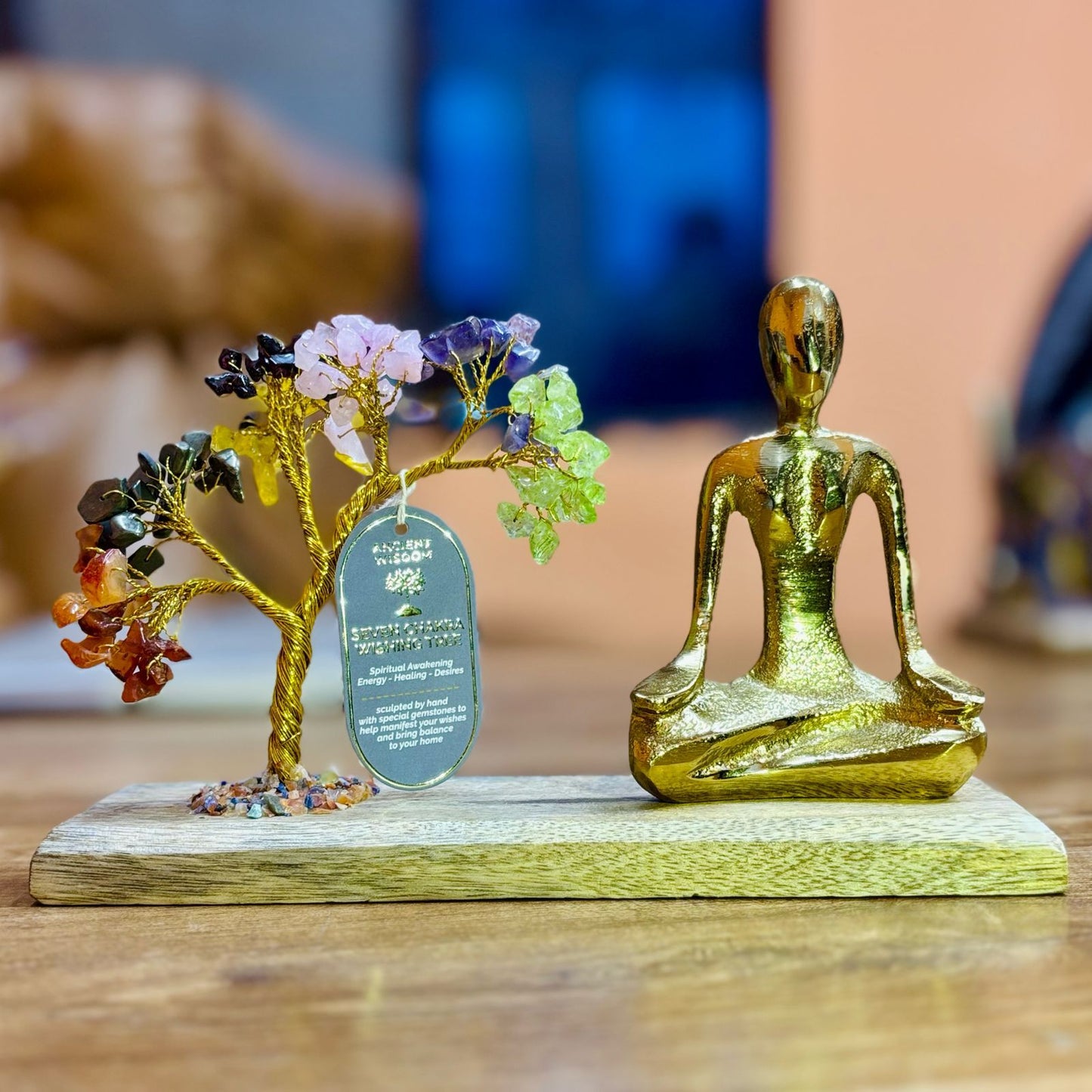 Jardín de Yoga con Piedras Preciosas - Postura de Mudra - Siete Chakras - Árbol Inclinado - 100 chipstones