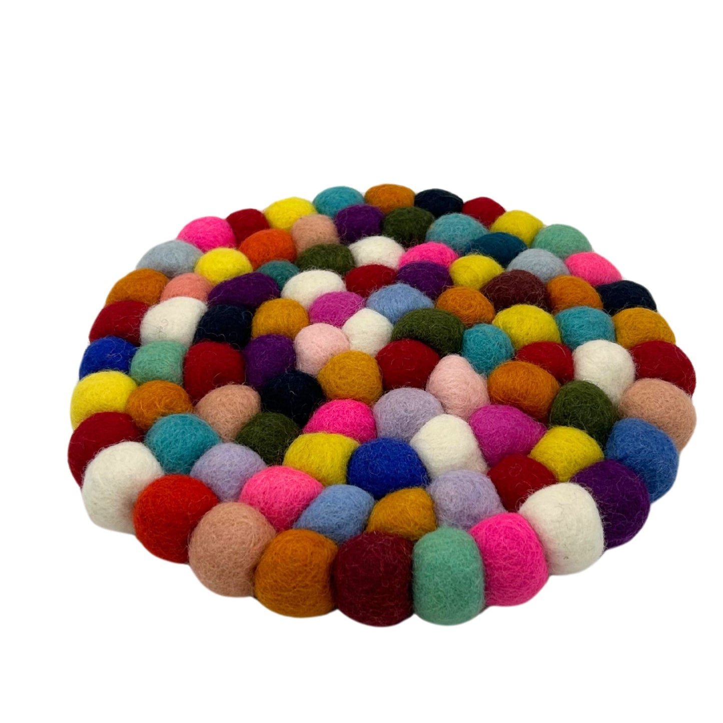 Mantel individual redondo de bolas de fieltro - 20 cm multicolor