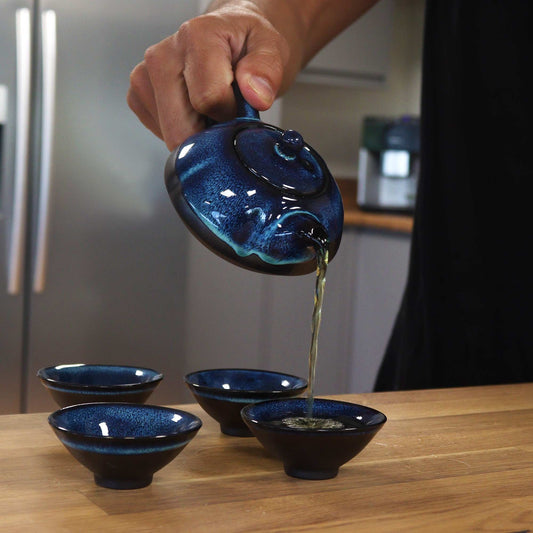 Set de Tetera - Tonos azules - Tetera & Cuatro Tazas