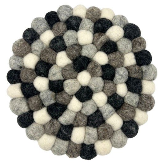 Mantel individual redondo de bolas de fieltro - 20 cm, color gris multicolor