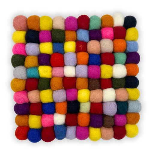 Mantel individual cuadrado de bolas de fieltro - 20 cm multicolor