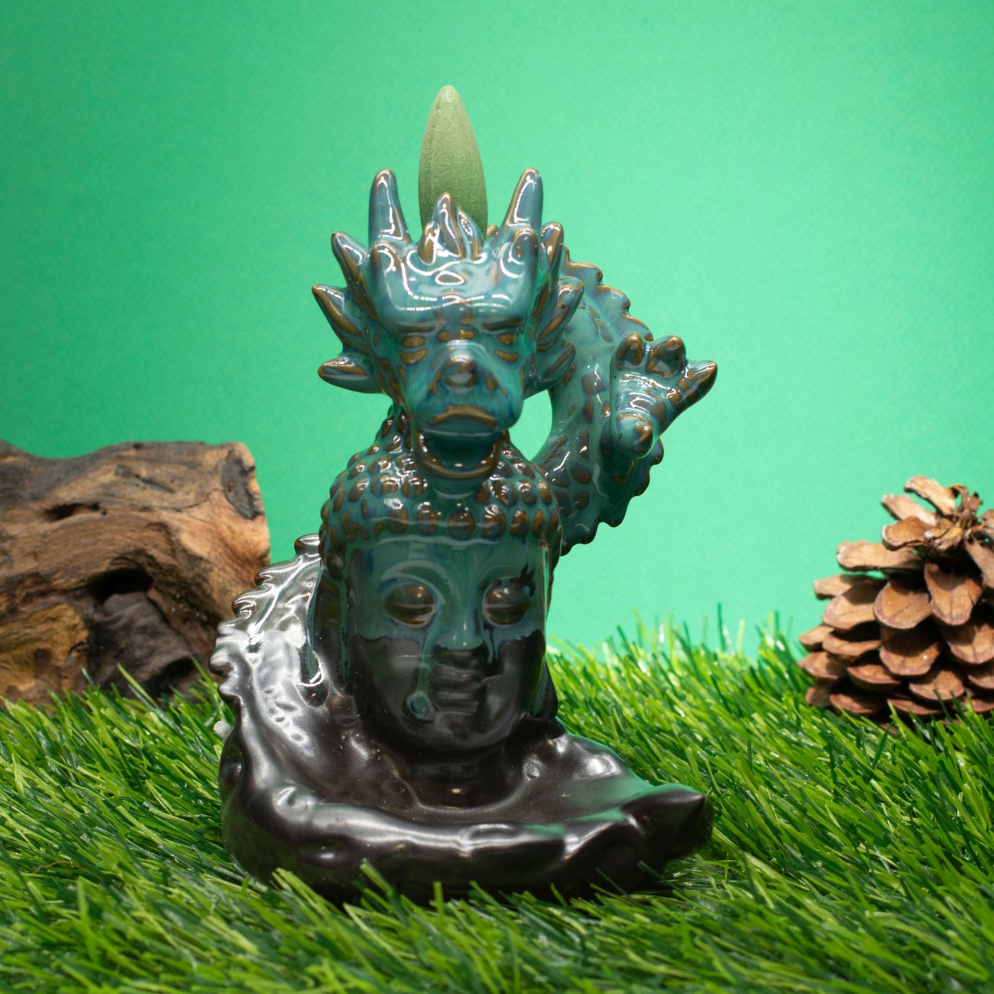 Quemador de incienso de flujo inverso - Dragón sobre Buda